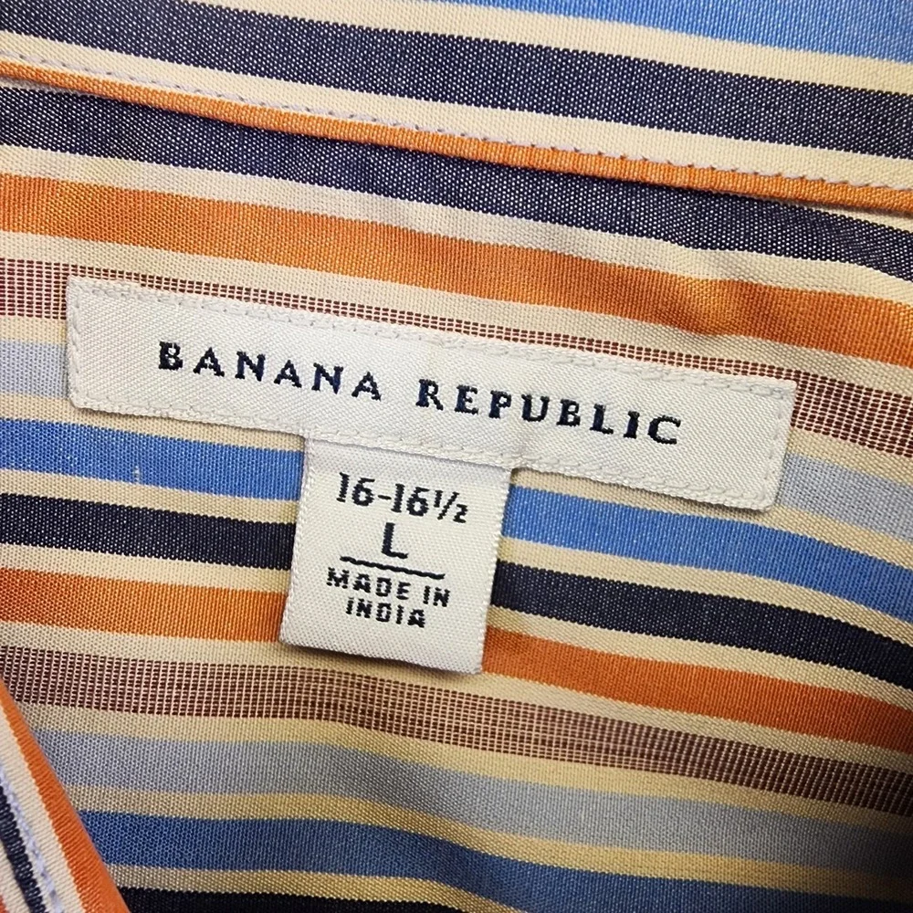 Banana Republic Dress‎ Shirt Mens L 16-16.5 Striped Multicolor Button Cotton